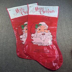 Lot Of 2 Vintage Large Plastic Christmas Stocking Gift Bag 30" Long
